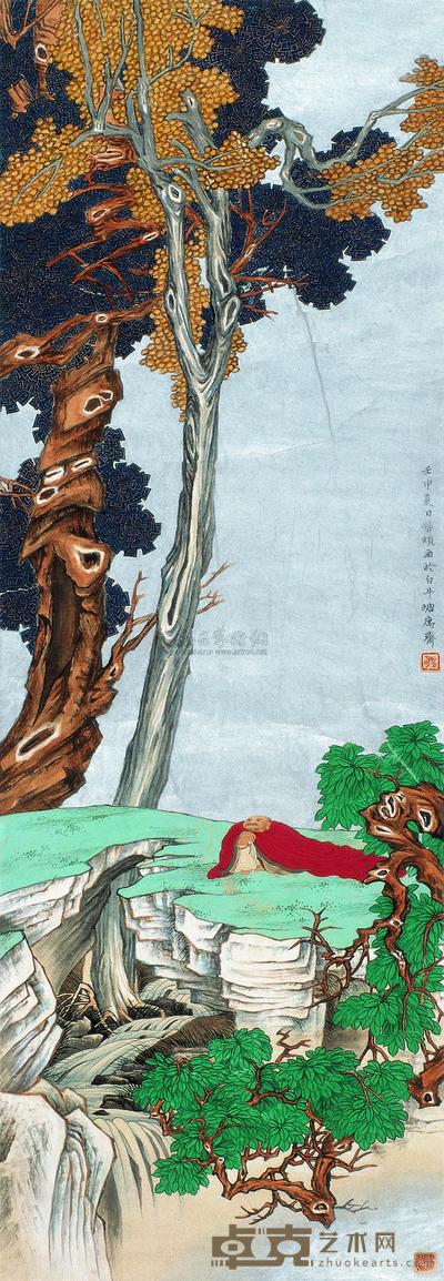 俞明 1932年作 罗汉 立轴 85×29.5cm