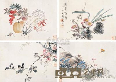 赵叔孺 1941年作 寓意怡情 册 （十二开选四） 27×38cm×12