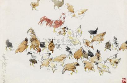 李桦 1962年作 群鸡图