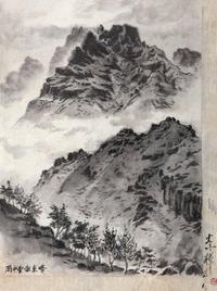 李桦 1954年作 雨中画傲来峰