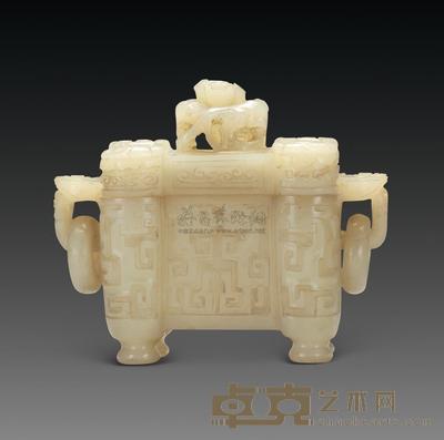 清 白玉螭钮夔龙纹方炉 15cm