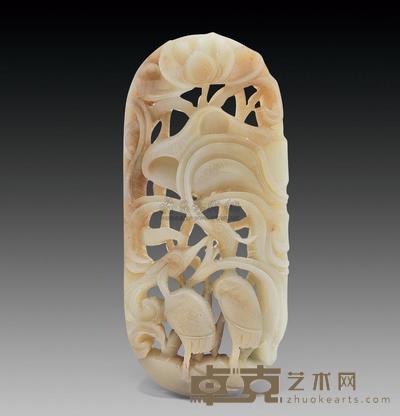 清 青白玉一路连科摆件 10.5cm