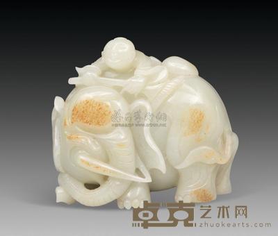 清 白玉童子洗象摆件 9cm