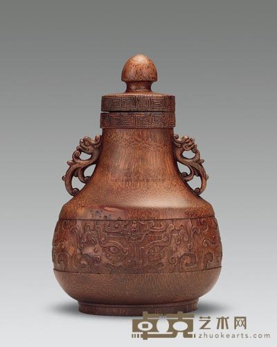 清 竹雕龙纹瓶 16cm