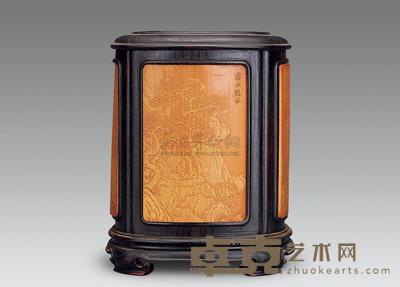清 紫檀竹簧笔筒 14.5cm