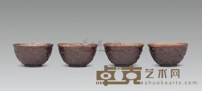 清 紫檀龙纹杯 （一套） 9.5cm