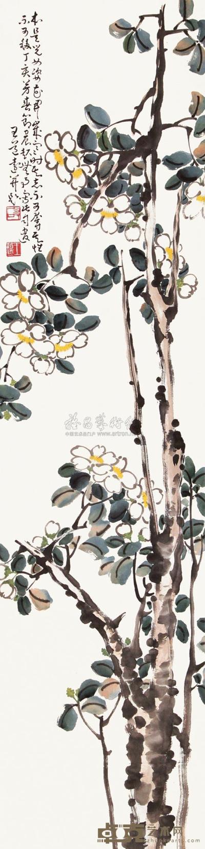 王友石 1947年作 花卉 立轴 133×32.5cm