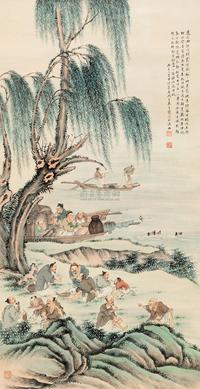 吴青霞 1996年作 渔家乐 立轴