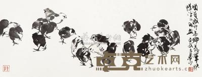 黄胄 1982年作 群鸡 镜心 35×91cm