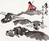 黄胄 1976年作 少女牧牛图 镜心