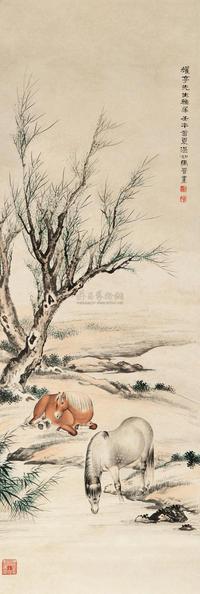 马晋 1942年作 双骏 立轴