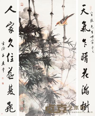陈佩秋 白蕉 花鸟书法一堂 立轴 100×50cm