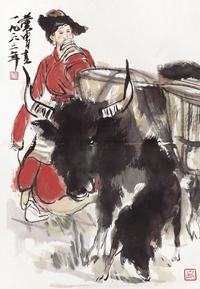 黄胄 运水图 镜心