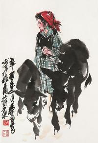 黄胄 1981年作 少女赶驴图 镜心