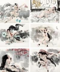 傅小石  1988年作 仕女 （十二幅） 镜心