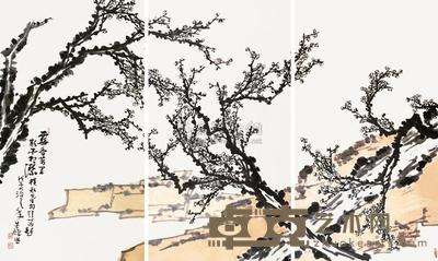 李苦禅 1978年作 雪香万里 (三幅) 立轴 171×95cm×3