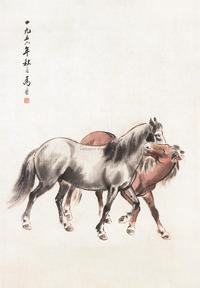 马晋 双骏 镜心