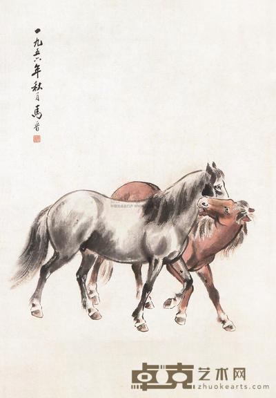 马晋 双骏 镜心 70×49cm