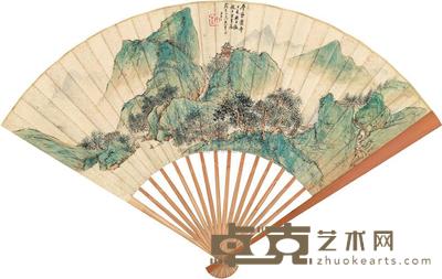 朱昂之 丁亥（1827年）作 层峦萧寺 成扇 17×52cm