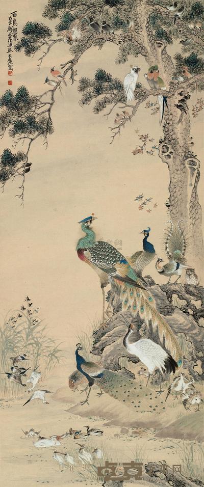 朱文侯 1949年作 百鸟朝凰 立轴 132×55cm