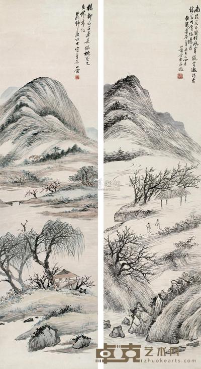 金心兰 山水 对屏 174×46cm×2