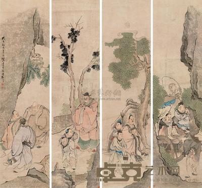 任薰 1888年作 人物 四屏 174×45cm×4
