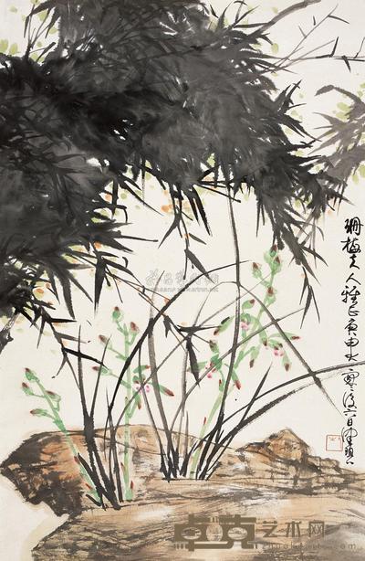 陈佩秋 1980年作 兰花墨竹 镜心 97.5×60cm