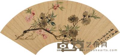 张熊 1872年作 桃花 扇面 18×50.5cm