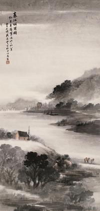 吴石僊 1888年作 春江烟雨图 立轴