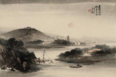 吴石僊 1885年作 远浦扬帆 镜心