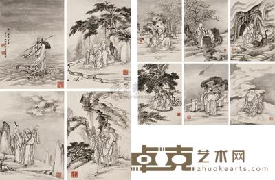 袁樊 1987年作 十八应真图册页 册页 （十开） 27×20cm×10