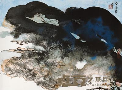 张大千 1973年作 泼彩山水 （铜版画） 56.5×76cm