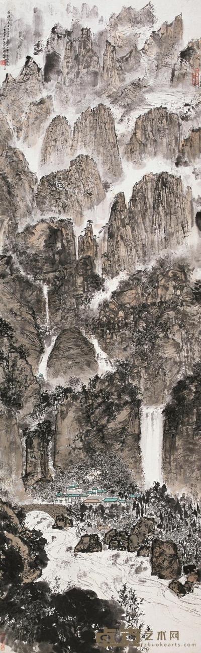 亚明 1975年作 黄山全景图 立轴 180×55.5cm