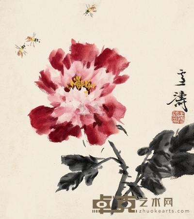 王雪涛 牡丹蜜蜂 镜心 27×24cm