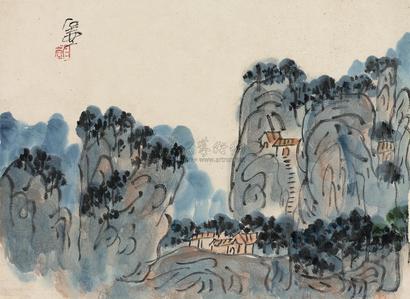 陈子庄 云上人家 镜心