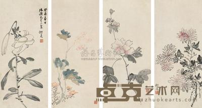 黄宾虹 1933年作 花卉 (四帧) 镜心 51×23cm×4