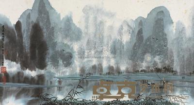 徐希 1985年作 清漓烟雨图 立轴 47×87cm