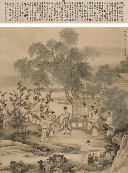 李子牧  2010年作 斗茶图 镜心