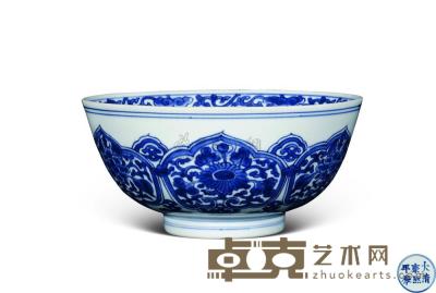 清康熙 青花牡丹花卉纹碗 直径20cm
