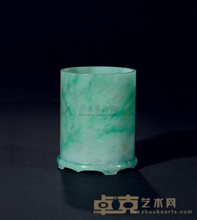 清 翡翠雕连座笔筒 