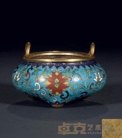 清乾隆 铜胎掐丝珐琅缠枝蕃莲纹三足炉 直径9cm