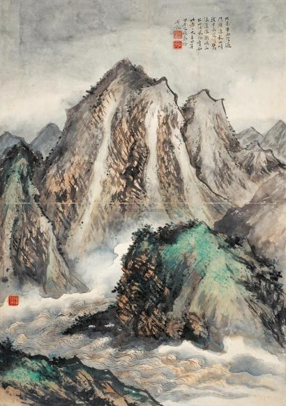 秦仲文 甲午（1954年）作 山水 镜心
