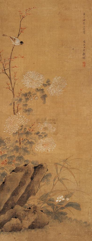 顾媚 辛巳（1641年）作 花鸟 立轴