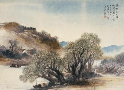 吴石仙 庚寅(1890年)作 绿杨春晓图 镜片