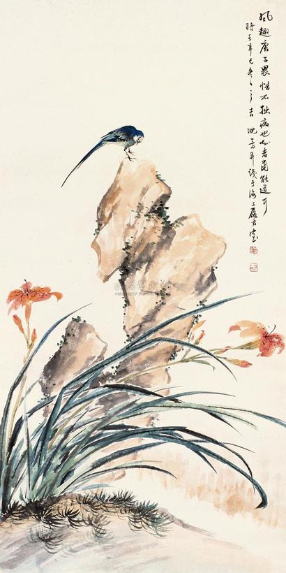 沈一斋 辛巳(1941年)作 花鸟 立轴