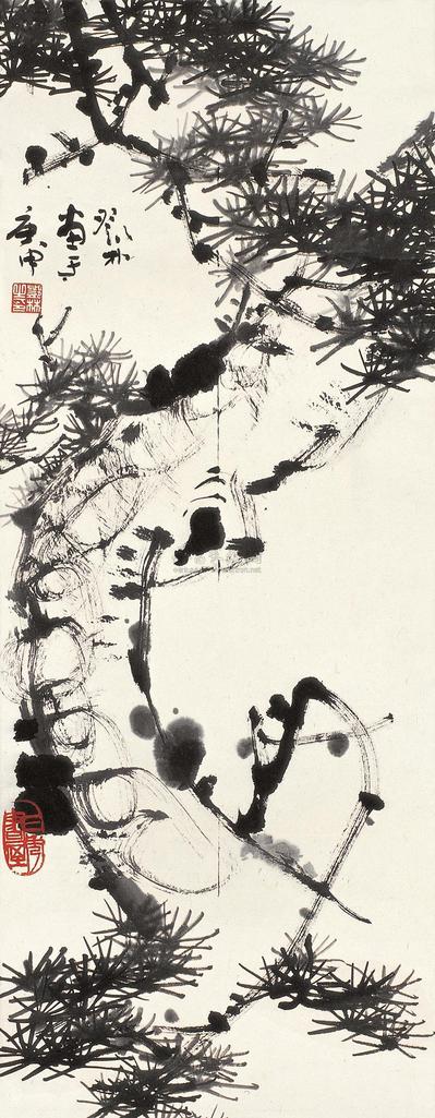 邓林 庚申(1980年)作 松石图 立轴