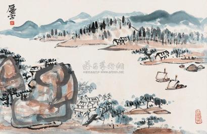 陈子庄 溪山帆影图 镜心