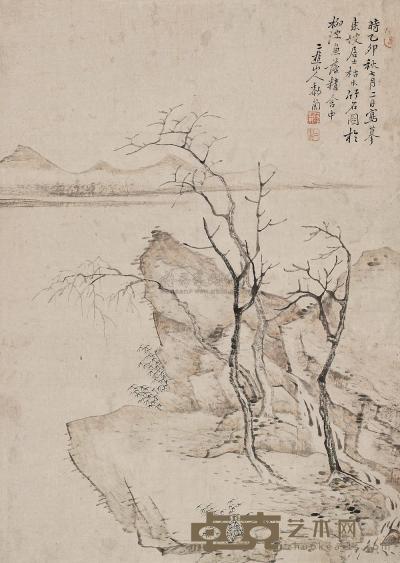 黎简 1795年作 仿东坡竹石图 立轴 50×35cm
