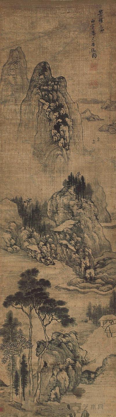 张瑞图 1639年作 山水 立轴 166×47cm