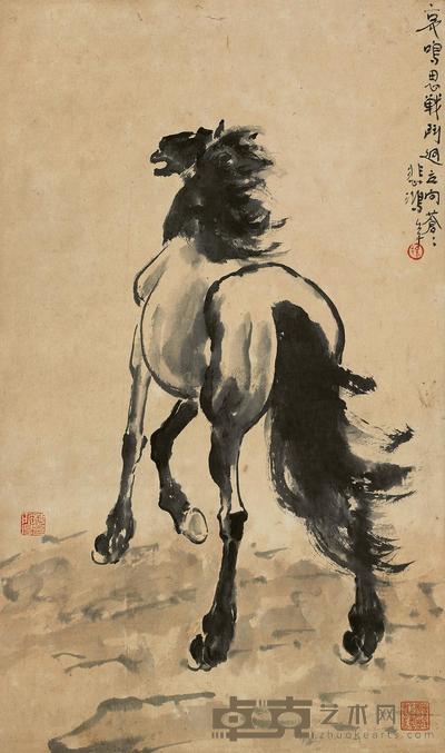 徐悲鸿 1942年作 哀鸣思战斗 立轴 62×37cm